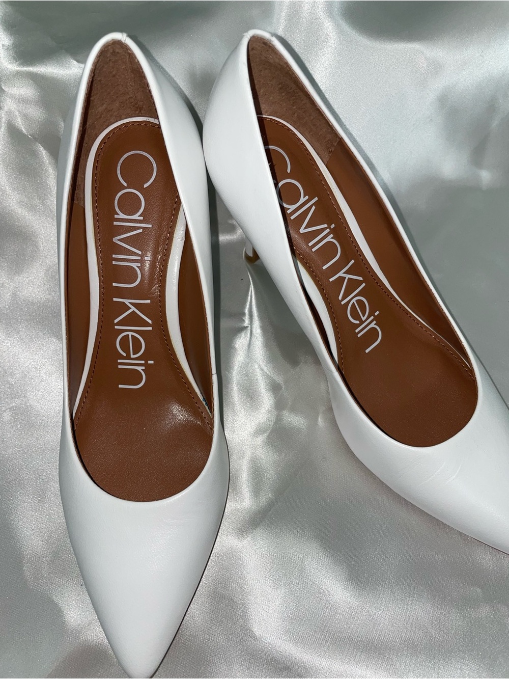 Calvin Klein White Pointed Toe Leather Pumps